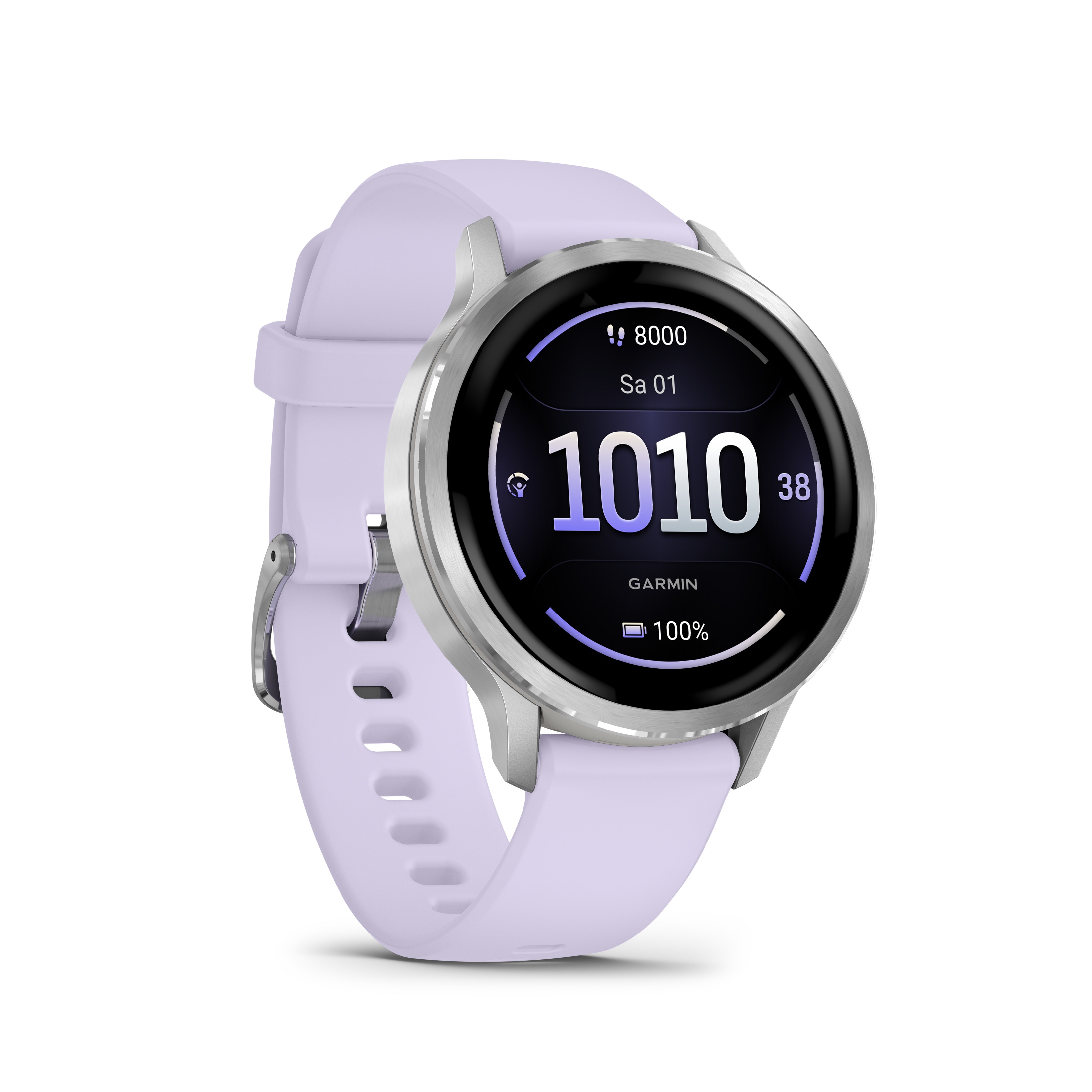 Garmin Venu 4 - 41 mm Grau/Silber mit Schnellwechsel-Silikon-Armband 18 mm Lavendelblau