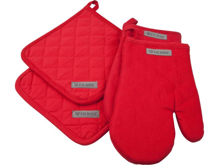 Topflappen ROSS Exclusiv , rot, 100% Baumwolle, Topflappen, Topflappen, 2x Topflappen und 2x Grillhandschuh, 100% Baumwolle
