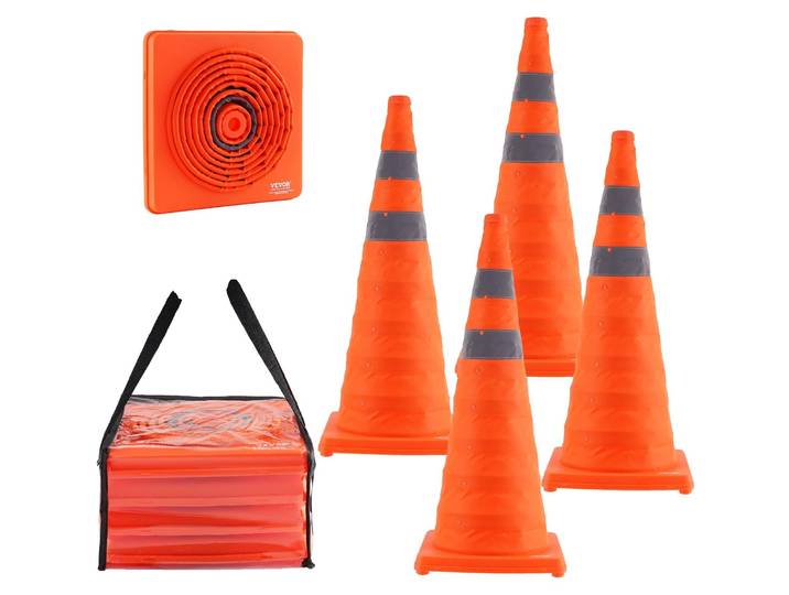 VEVOR Cônes de sécurité cônes de circulation\, 4 pcs. Cônes de signalisation pliables\, Cônes de construction avec collerette réfléchissante\, Cônes de signalisation avec sac de rangement\, Conviennent pour les contrôles routiers\, les parkings