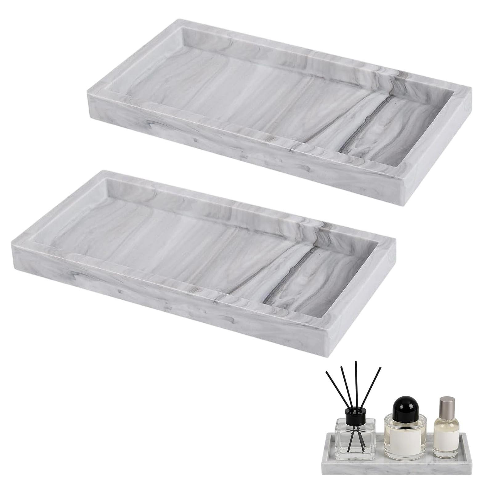 Set van 2 rechte badkamerplankjes in wit marmer design
