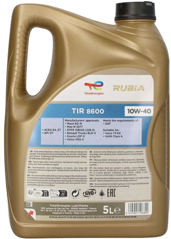 Totalenergies Olio motore 2213670 Rubia 8600 10W40 5L