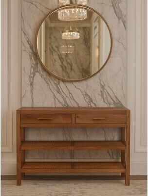 Artisan Furniture Solid Wood Woven Tier Console, Brown, 2-Drawers