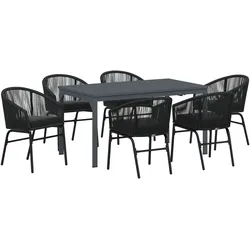 vidaXL Garten Essgruppe 7 pcs Schwarz Groß Metall & Seil