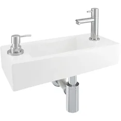 Differnz, Seifenspender + Seifenschale, Fonteinset Sapon - Unieke Ingebouwde Zeepdispenser - Wit