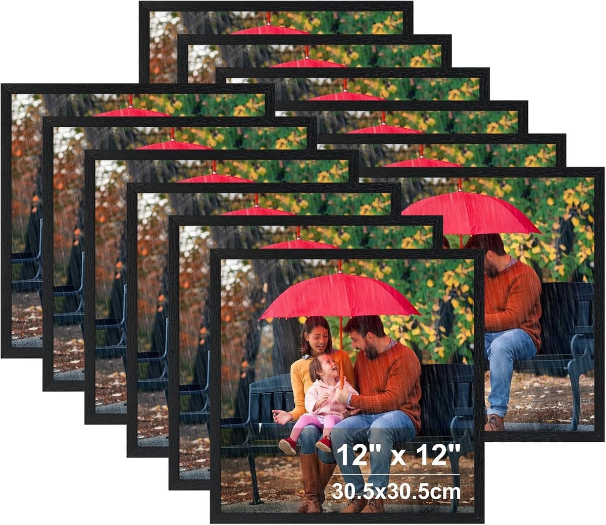12-delige Set Zwarte Vierkante Fotolijsten 30x30 cm voor Muur en Tafel