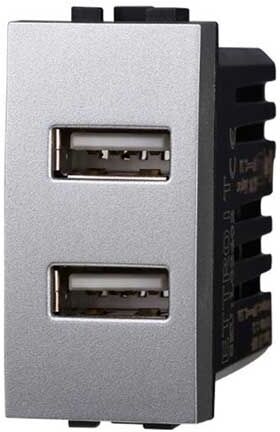 Ettroit Presa Caricatore Doppia Usb Type-A Compatibile Bticino Livinglight 5vdc 2.1a Colore Tech