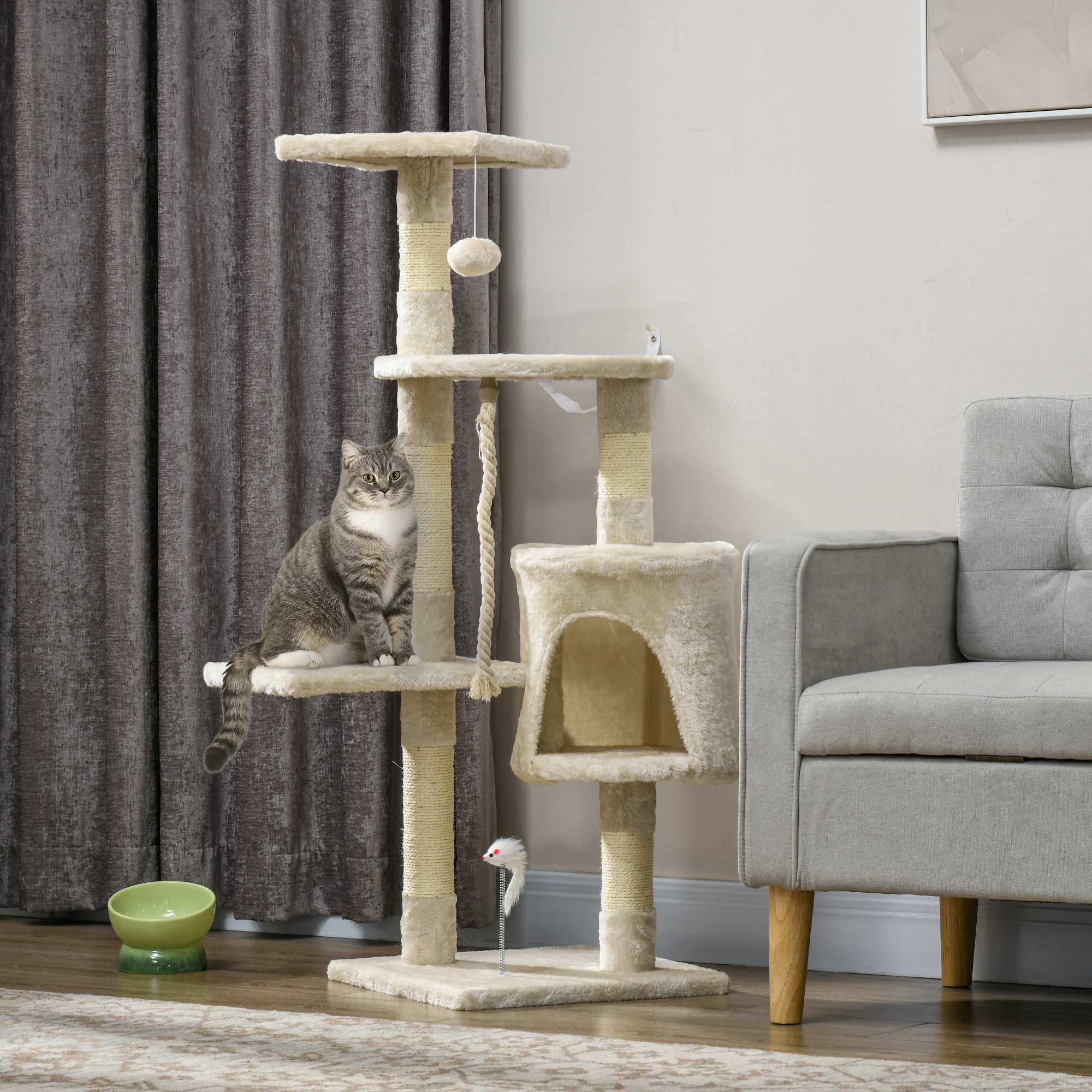 Pawhut Albero Tiragraffi per Gatto, Tiragraffi per Gatto con  Cucce e Piattaforma Gioco Giocattolo, beige, 75x40x112cm Aosom
