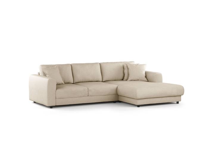 Ecksofa mit Longchair Beige Webstoff Fadia 286cm Longchair davorstehend rechts Modern