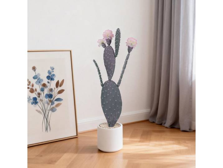 Plante artificielle en pot de cactus de 86 cm de haut avec des fleurs roses, plante artificielle, faux cactus avec pot pour la décoration de la maison et du bureau
