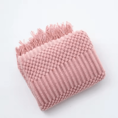 Inspire Curations Rust Red Boho Knitted Tassel Throw Blanket dx Pink 127x180cm