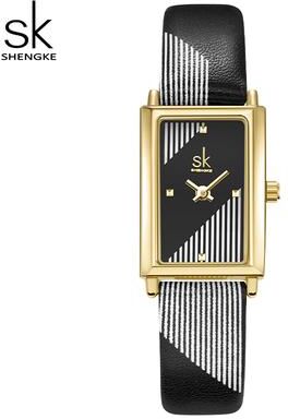 Trendy Discount Goods Delicate Rectangle Dial Gold Slim Watch For Women, Mesh Strap Waterproof Quartz Women's Elegant Timepiece leather Black