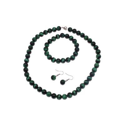 Schmuckset FIRETTI "Multipack Schmuck Geschenk Halskette Edelstein", grün (messingfarben, grün, grün), Schmuck_Sets, Damen, Messing, Schmuckset, Made in Germany - mit Tigeraugen