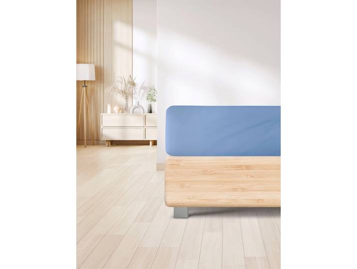 Spannbettlaken IRISETTE Erba 30 , blau, B:150cm L:200cm, Tencel, Obermaterial: 48% Baumwolle, 48% Lyocell, 4% Elasthan, Bettlaken, Spannbettlaken, glatt