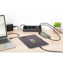 DIGITUS 3-Wege-Schreibtisch-Steckdose, schwarz 3x Steckdose,2x USB-A,1xUSB-C,3680W,12W,30W,1,5m