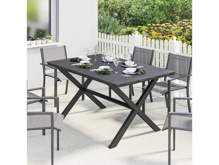 Outsunny Table Jardin Rectangulaire 4-6 Pers Bois Effet Noir