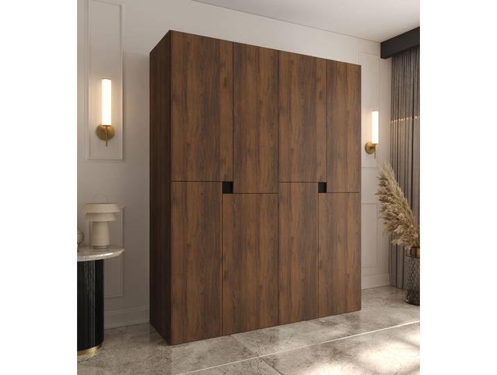 Kleiderschrank Farbe: Walnuss Warmia 8 Drehtüren 6 Fächer Soft-Close Funktion 2 Kleiderstangen hochwertig Verarbeitet 160 x 52 x 203