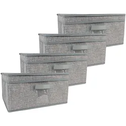 Storage Solutions, Aufbewahrungsbox, 4er-Set Faltbare Stoff Aufbewahrungsbox mit Deckel, Grau, 39x28x19cm (4x, 39 x 28 x 19 cm)