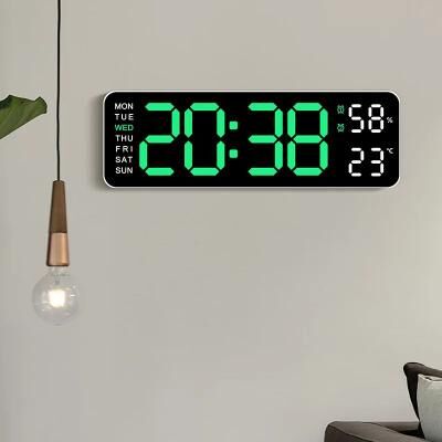 Inspired Living Smart LED Wall Clock With Alarm, Temperature & Calendar Display black Shell