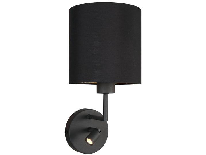 Wandlamp Noor 1562ZW - Verstelbaar met leeslampje\, Goud/Zwart\, Metaal/Textiel\, Mexlite - Tijdloos Design voor Binnengebruik