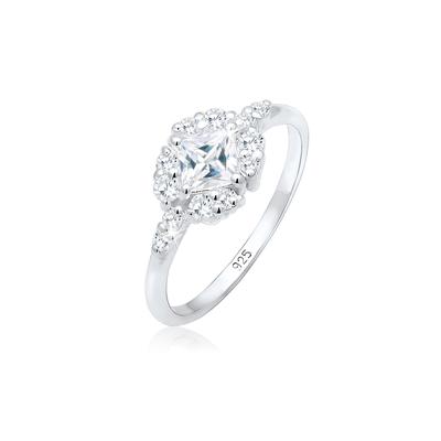 Verlobungsring ELLI PREMIUM "Verlobungsring Zirkonia Weiß 925 Sterling Silber" Gr. 56, silber, Fingerringe, Damen, 56mm, Silber 925 (Sterlingsilber), 1mm, Verlobungsring
