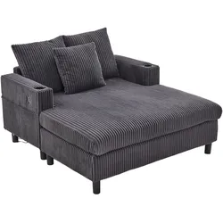 Übergroßer Relaxsessel mit Corduroy-Bezug, LED-Mehrfarbenlicht, USB-Anschluss, Getränkehalter, ergonomisch und komfortabel 128x142cm, Dunkelgrau