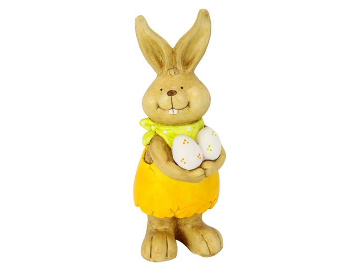 Dekofigur I.GE.A. Deko Osterhase mit Eier , braun (gelb), B:18cm H:46cm, Magnesia, Dekofiguren, Dekofigur, Figur 46 cm Deko Hase Osterdeko Hasenfigur Frühling Ostern Ostereier