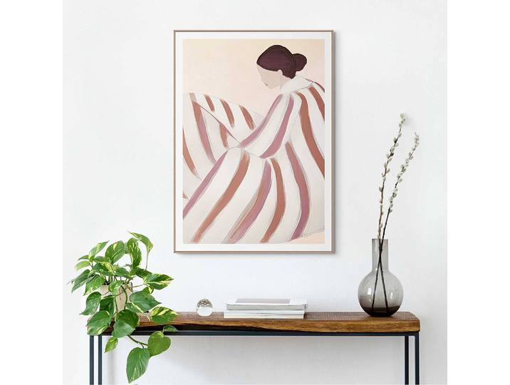 home24 Ingelijste afbeelding Striped Figure ingelijste houten afbeelding, gecoat bruin/bruin 50 x 70 x 2cm