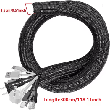 Inspire Essentials Braided Cable Sleeve PET Nylon Wire Protector Cable Wrap black 3m