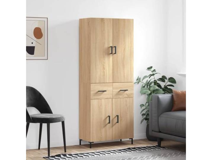 RJPLMFV Anrichte hoch, Eiche Sonoma, 69,5 x 34 x 180 cm Metallfüße, Flügeltüren, langlebig, feuchtigkeitsbeständig, Möbel zur Aufbewahrung von Wohnzimmern