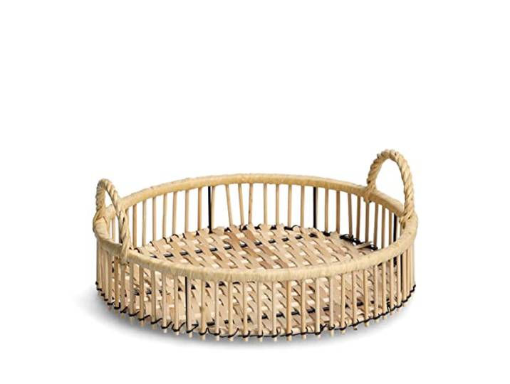 Zeller 25170 Dekotablett Rattan, Metall/Rattan, ca. Ø 32 x 12,5 cm, Dekoration