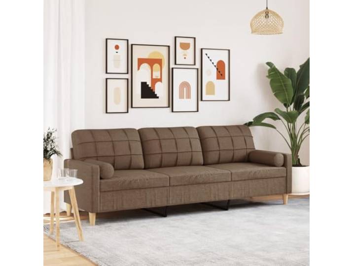 HEFZGDB 3-Sitzer-Sofa mit Zierkissen Braun 210 cm Stoff Polyestergewebe Metallgestell Abnehmbare Bezüge Wohnzimmer Sitzgruppe