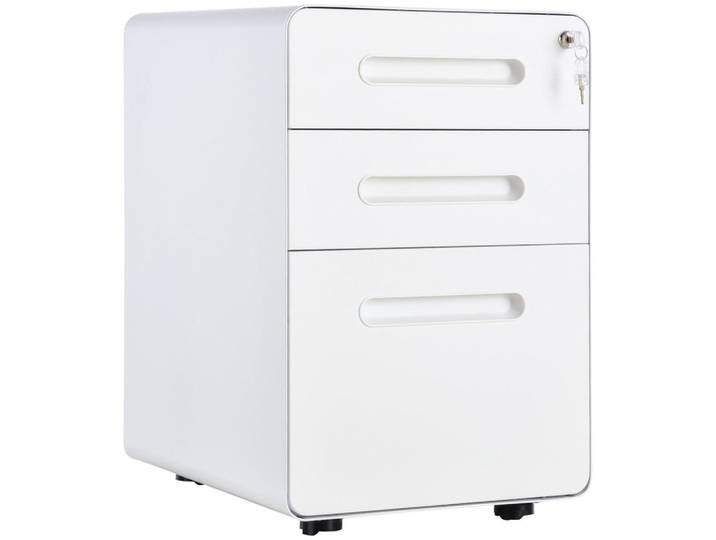 Vinsetto Rollcontainer Aktenschrank mit 3 Schubladen Bürocontainer Stahl Weiß, Metall, 48x59x39 cm, Büromöbel, Aktenschränke