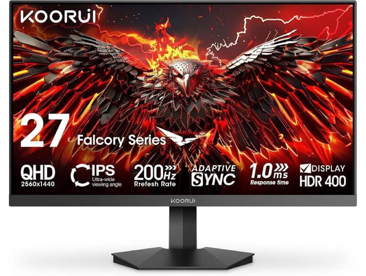 KOORUI G2721P Moniteur 27 pouces IPS QHD 200 Hz, 2x HDMI 2.0, DisplayPort 1.4, Audio