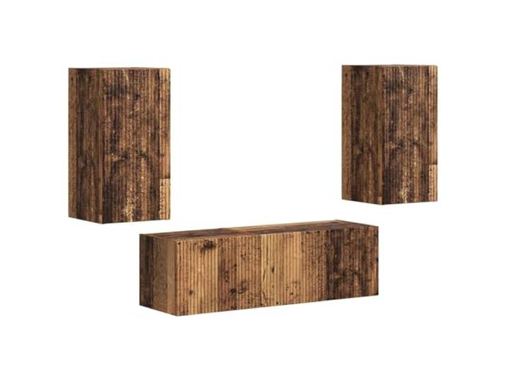 GKHPYURE Set TV-Möbel zur Wandmontage, 4 Stück, altes Holz Mehrschichtholz, 4 Klapptüren 90°, 4 Einlegeböden, viel Stauraum, pflegeleicht