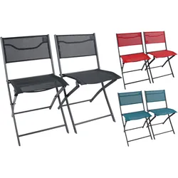 VCM 2er Set Klappstuhl Metall mit Textilene Bezug, Gartenstuhl klappbar, platzsparend, wetterbeständig, Balkonstuhl oder Terrasse,  Outdoor Sumila