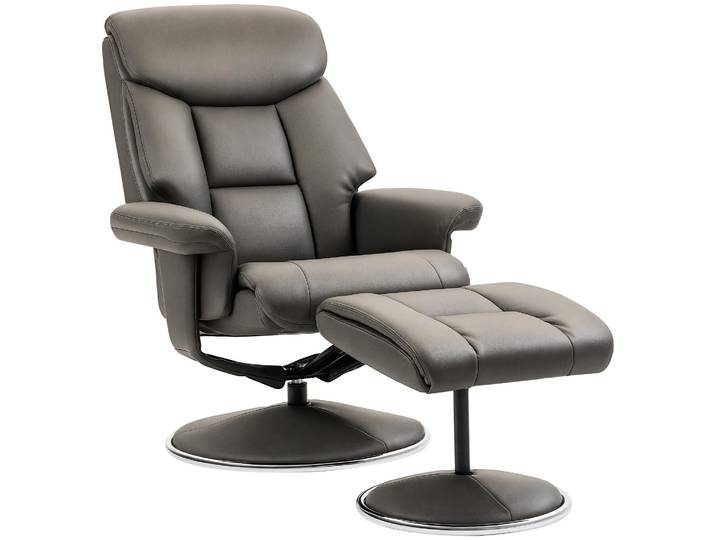 HOMCOM Relaxsessel mit Hocker, Fernsehsessel mit Liegefunktion Wippfunktion Grau