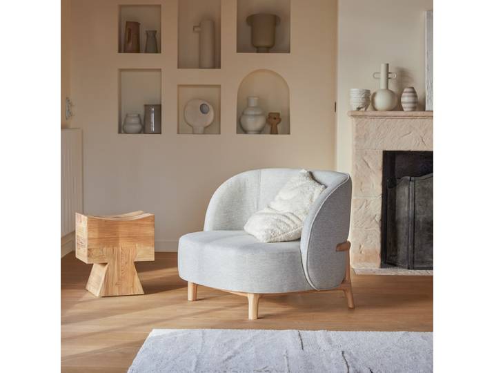 Sessel Hoya mit massivem Eichenholzgestell und grauem Stoffbezug ,1-Sitz - Grau