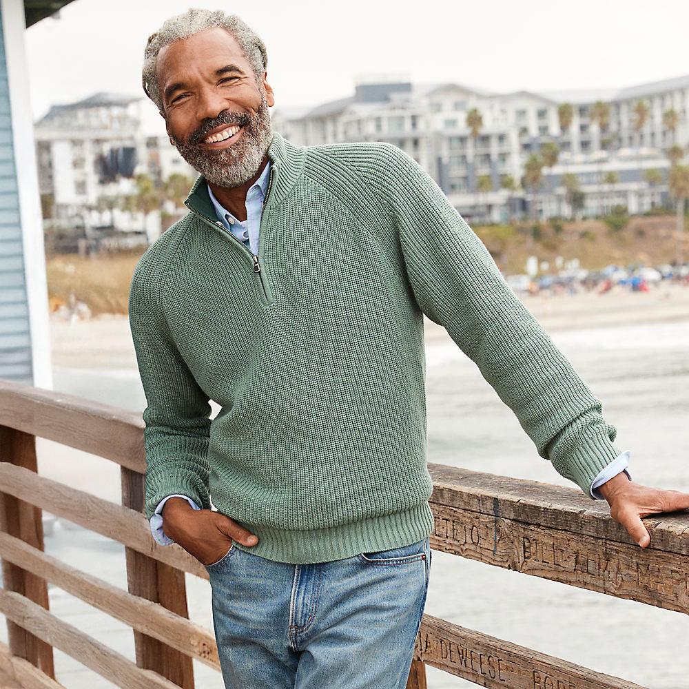 DRIFTER Pullover mit Reißverschluss, Herren, size: regular, Grün, Baumwolle, by Lands' End