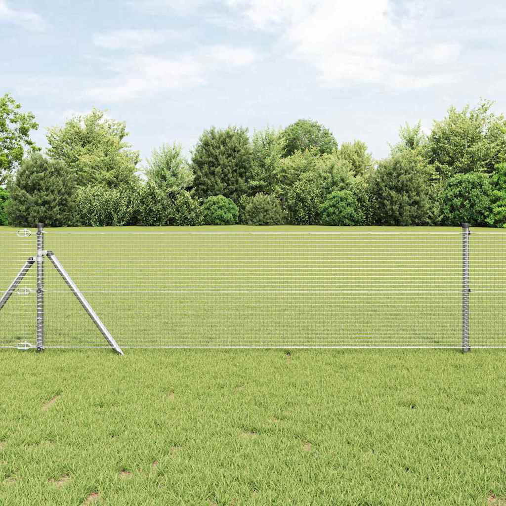 Vidaxl Fence With Posts Steel Silver 80cm H x 5000cm W x 3.2cm D