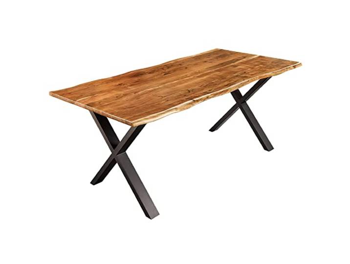 Esstisch MAMMUT NATURE 180cm - schwarz natur - Akazienholz - Akazie Massiv, langlebig, höhenverstellbare Füße, individuelle Maserung, Unikat, Industrial Look, Metallgestell