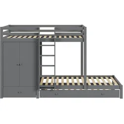 STILVORA Etagenbett aus Holz Grau 291x96x170 cm, Gewerblich geeignet, mit Ausziehbett