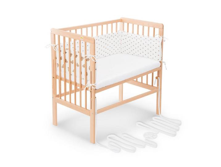 FabiMax Beistellbett Babybett Boxspring klar lackiert, 90 x 55 cm Liegefläche, aus Buchenholz, Stufenlos höhenverstellbar 40-73 cm, Holz-Lattenrost