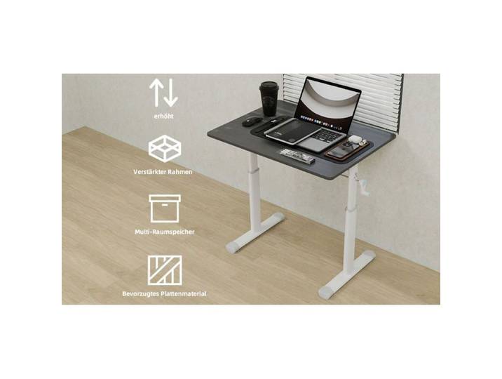 Bureau réglable en hauteur gris – à manivelle assis-debout 80 x 60 x 90 cm