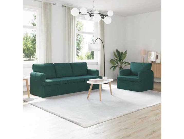 Sofa Set 2 Stk. Dunkelgrün Stoff Modulares Ecksofa mit Metallrahmen Stoffbezug, Metallrahmen, Holzwerkstoff-Armlehnen, Schaumstoffkissen, Wohnzimmer, Schlafzimmer, modern, atmungsaktiv