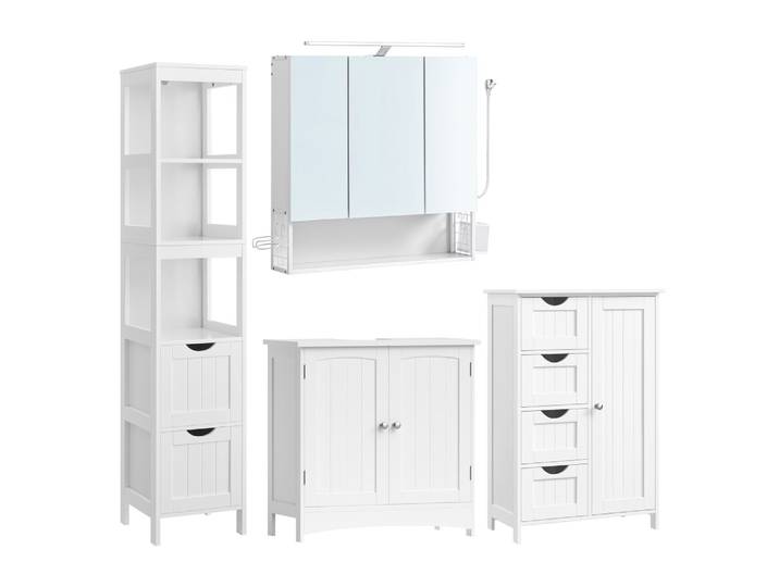 Ensemble de 4 armoire murale avec éclairage étagère réglable blanc