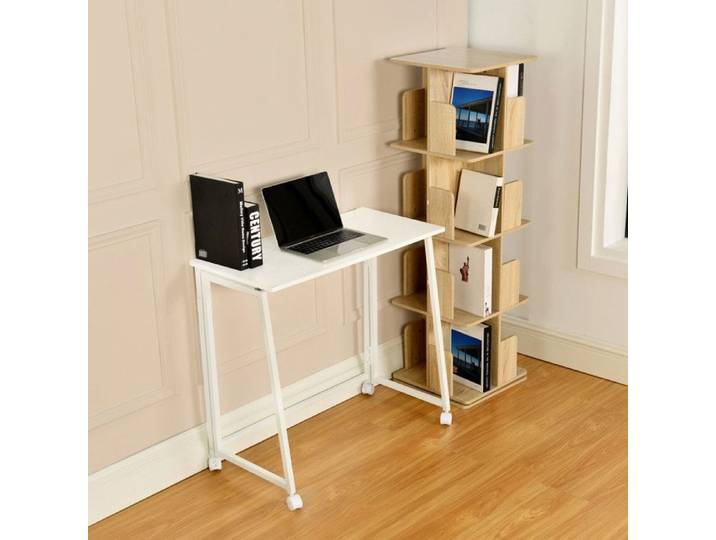MEUBLES COSY Bureau/table d'ordinateur pliant scandinave avec 4 roulettes en bois blanc et en métal blanc - ASCOLI