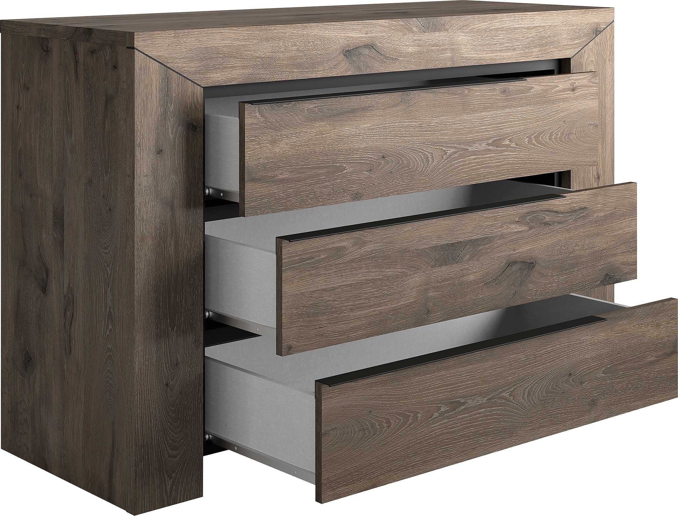Kombikommode GAMI "Kommode 3 Schubladen", braun (eiche braun), B:123cm H:80cm T:45cm, Holzwerkstoff, Sideboards, Kombikommode, In 2 Farben erhältlich eiche braun B/H/T: 123cm x 80cm x 45cm, 3 Stk.