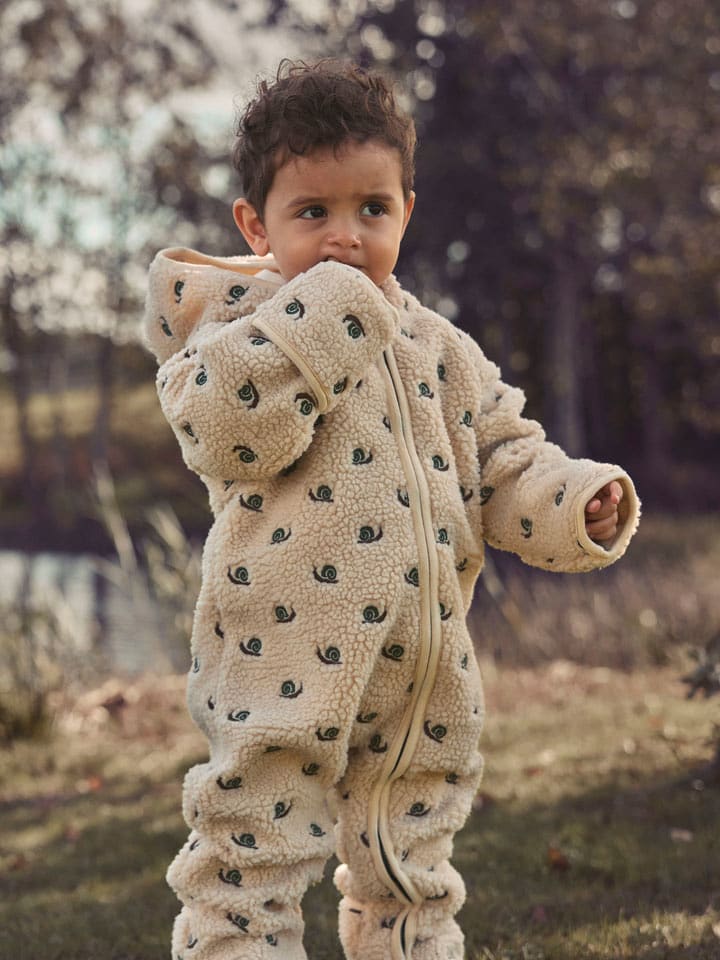 Lil Atelier Fleece-Overall "Nalo" in Creme/ Grün - 62/68