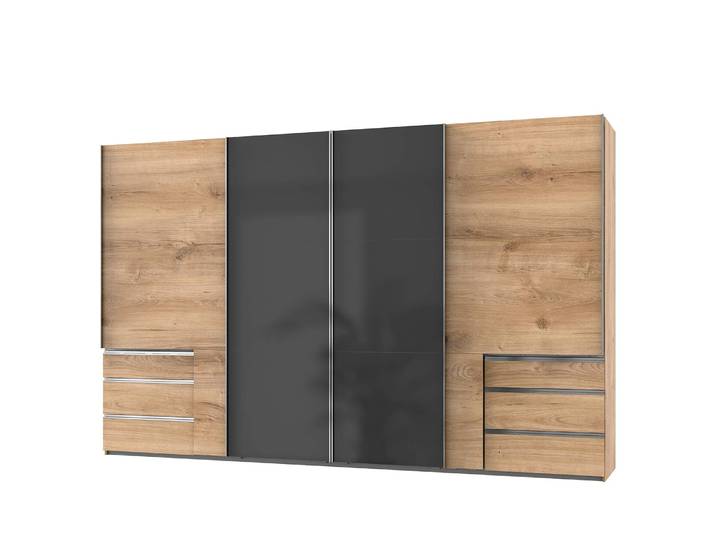 Schwebetürenschrank Level 36 C 350 x 216cm Mehr als 5 Schubladen Eiche Dekor/Hochglanz Graphit