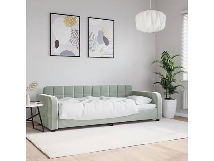 2 in 1 Samt Schlafsofa Gästebett mit gepolsterter Rückenlehne Schlafsofa Tagesbett Hellgrau 80x200 cm Samt Schlafsofa mit Metallgestell Gästebett 2-in-1 Sofabett für Wohnzimmer Schlafzimmer